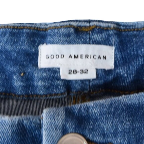Good American Jeans 28-32 Medium Blue High Rise Frayed Hem Distressed Stretch De - Picture 4 of 10